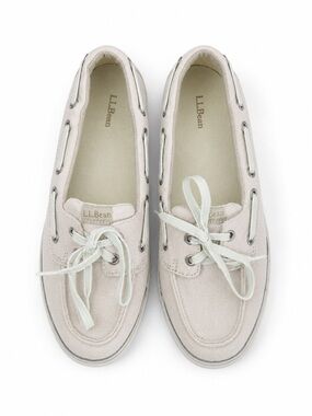 L.L.Bean Canvas Boat Shoes Lace Up Loafers Preppy Shoes Cream Ivory 9.5